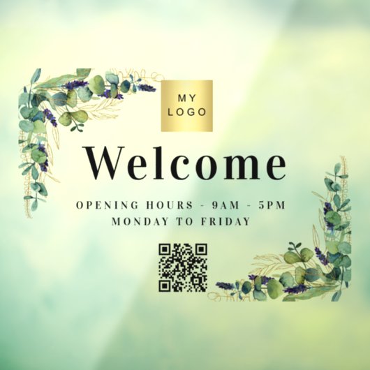 Geschäftslogo Eucalyptus Begrüßung QR-Code Fensteraufkleber (Blatt 3)