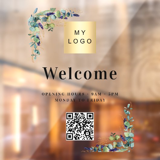 Geschäftslogo Eucalyptus Begrüßung QR-Code Fensteraufkleber (Blatt 2)