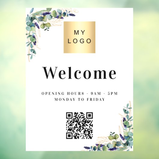 Geschäftslogo Eucalyptus Begrüßung QR-Code Fensteraufkleber (Blatt 3)