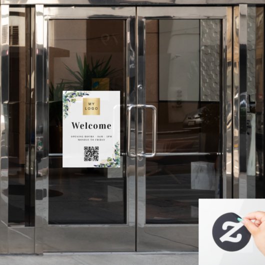 Geschäftslogo Eucalyptus Begrüßung QR-Code Fensteraufkleber (Büro Tür)