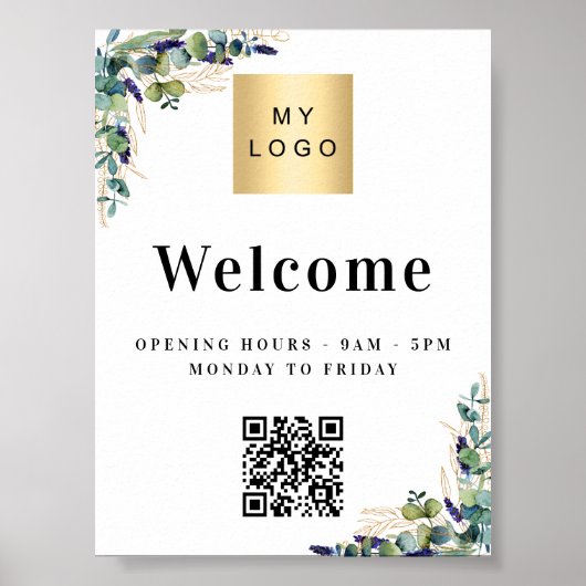 Geschäftslogo Eucalyptus Begrüßung QR-Code Poster (Vorne)