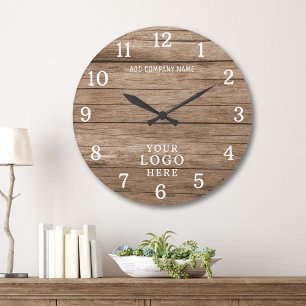 Geschäftslogo Firmenname Corporate gebrandet Holz Große Wanduhr
