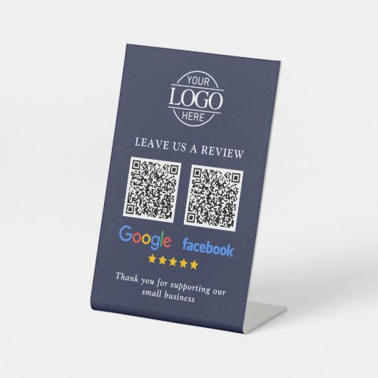 Geschäftslogo Google & Facebook Bewertungen QR-Cod Sockelschild (Vorderseite)