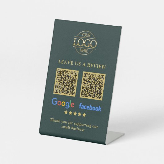 Geschäftslogo Google & Facebook Bewertungen QR-Cod Sockelschild (Vorderseite)