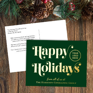 Geschäftslogo Grün Weihnachten Gold Folien Feiertagspostkarte