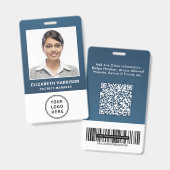 Geschäftslogo QR-Code Barcode Blau Fotoausweis Ausweis (Vorder- & Rückseite)