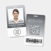 Geschäftslogo QR-Code Barcode Grau Fotoausweis Ausweis (Vorder- & Rückseite)