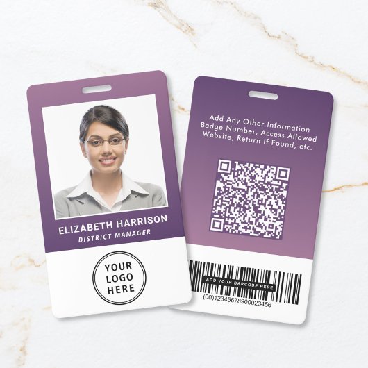 Geschäftslogo QR-Code Barcode Lila Fotoausweis Ausweis