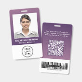Geschäftslogo QR-Code Barcode Lila Fotoausweis Ausweis (Vorder- & Rückseite)