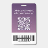 Geschäftslogo QR-Code Barcode Lila Fotoausweis Ausweis (Rückseite)