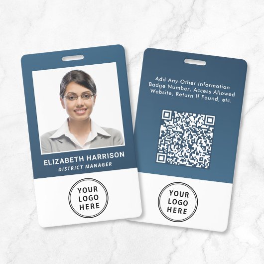 Geschäftslogo QR-Code Blau Mitarbeiterausweis Foto Ausweis