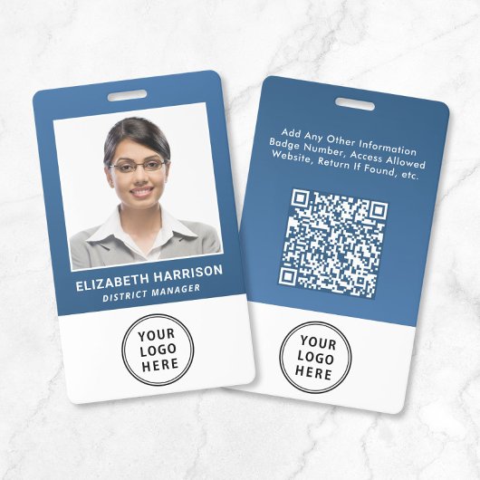Geschäftslogo QR-Code Blau Mitarbeiterausweis Foto Ausweis