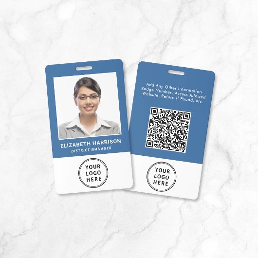 Geschäftslogo QR-Code Blau Mitarbeiterausweis Foto Ausweis