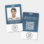 Geschäftslogo QR-Code Blau Mitarbeiterausweis Foto Ausweis (Vorder- & Rückseite)