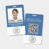 Geschäftslogo QR-Code Blau Mitarbeiterausweis Foto Ausweis (Vorder- & Rückseite)