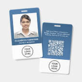 Geschäftslogo QR-Code Blau Mitarbeiterausweis Foto Ausweis (Vorder- & Rückseite)