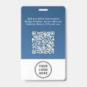 Geschäftslogo QR-Code Blau Mitarbeiterausweis Foto Ausweis (Rückseite)
