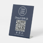 Geschäftslogo QR-Code Blau Tischplatte Sockelschild (Vorderseite)