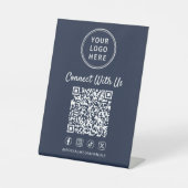 Geschäftslogo QR-Code Blau Tischplatte Sockelschild (Vorderseite)