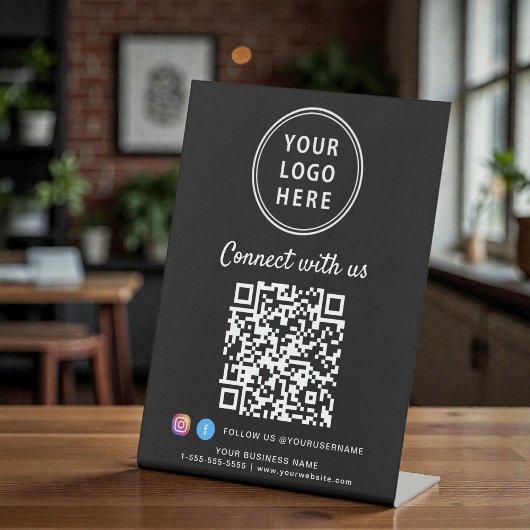 Geschäftslogo QR-Code-Connect mit uns Tischaufstel Sockelschild