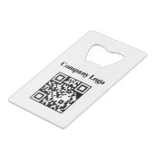 Geschäftslogo QR-Code Firmenkreditkartendesign Geldbeutel Flaschenöffner (Vorderseite Schrägansicht)