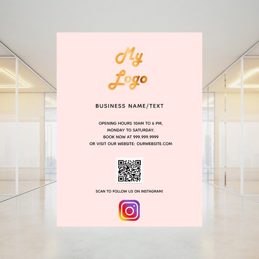 Geschäftslogo QR-Code Instagram Blush Roségold Poster