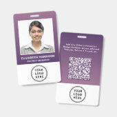 Geschäftslogo QR-Code Lila Mitarbeiter-Fotoausweis Ausweis (Vorder- & Rückseite)