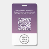 Geschäftslogo QR-Code Lila Mitarbeiter-Fotoausweis Ausweis (Rückseite)