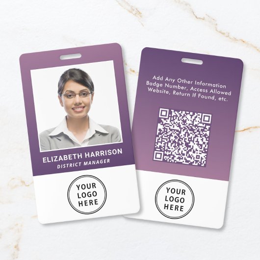 Geschäftslogo QR-Code Lila Mitarbeiter-Fotoausweis Ausweis