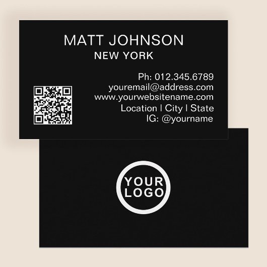 Geschäftslogo QR Code Moderne schwarze Geschäftswe Visitenkarte