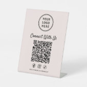 Geschäftslogo QR-Code Rosa Tischständer Sockelschild (Vorderseite)