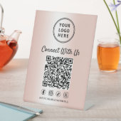 Geschäftslogo QR-Code Rose Gold Tischständer Sockelschild (In Situ)