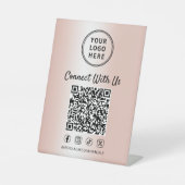 Geschäftslogo QR-Code Rose Gold Tischständer Sockelschild (Vorderseite)