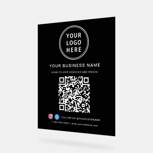 Geschäftslogo QR-Code Schwarz Acrylschild (Winkel)