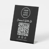 Geschäftslogo QR-Code schwarzes Tischdisplay Sockelschild (Vorderseite)