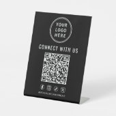 Geschäftslogo QR-Code schwarzes Tischdisplay Sockelschild (Vorderseite)