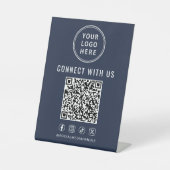 Geschäftslogo QR-Code Social Media Blau Sockelschild (Vorderseite)