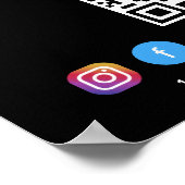 Geschäftslogo QR-Code Social Media Schwarz Poster (Ecke)