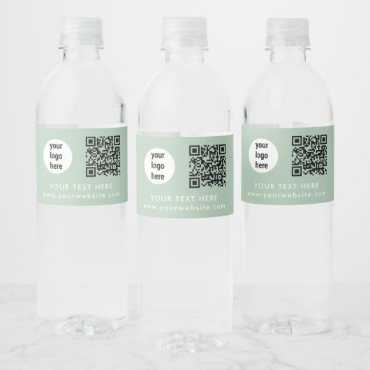 Geschäftslogo QR-Code Text Website Grün Kunde Wasserflaschenetikett (Flaschen)