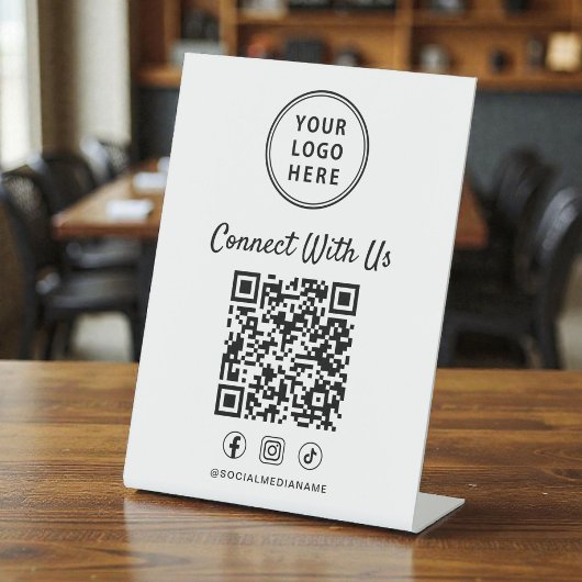 Geschäftslogo QR-Code Tischständer Sockelschild