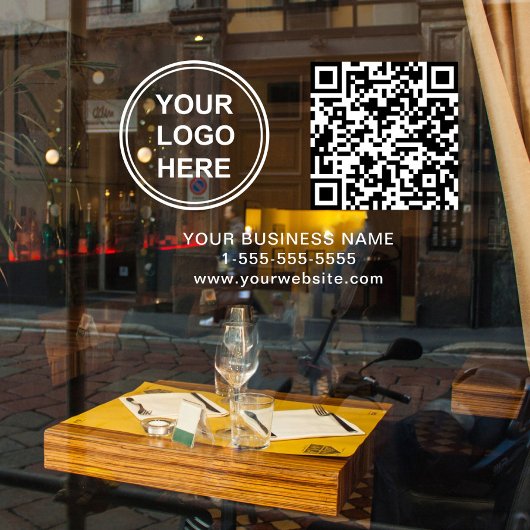 Geschäftslogo QR-Code Weiße Beschriftung Horizonta Fensteraufkleber