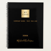 Geschäftslogo schwarzer Goldname elegant 2025 Planer (Vorderseite)