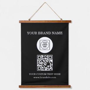 Geschäftslogo-Text-QR-Code-Wand-Branding-Vorlage Wandteppich Mit Holzrahmen