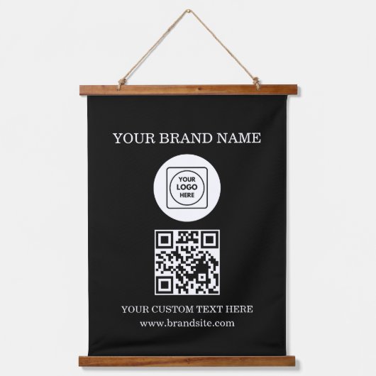 Geschäftslogo-Text-QR-Code-Wand-Branding-Vorlage Wandteppich Mit Holzrahmen (Vorderseite)