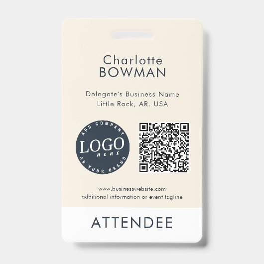 Geschäftslogo und QR-Code Ereignis-Teilnehmer-ID Ausweis (Vorderseite)