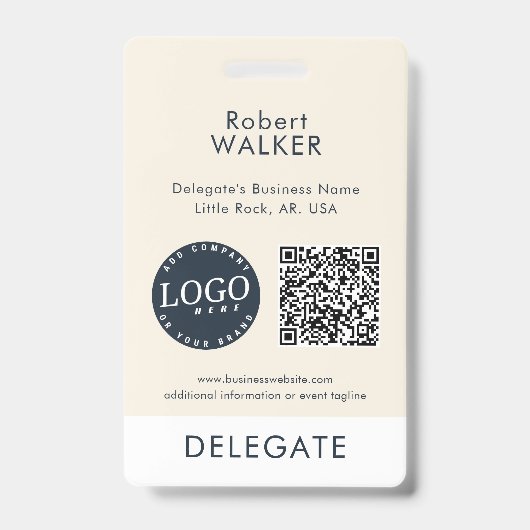 Geschäftslogo und QR-Code für Event-Teilnehmer-ID Ausweis (Vorderseite)