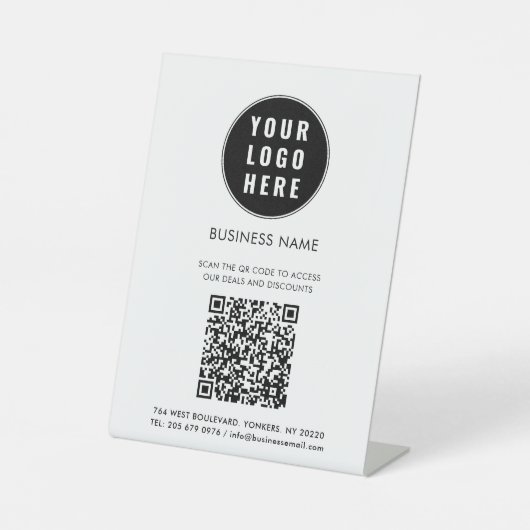 Geschäftslogo und QR-Code individuell anpassbar Sockelschild (Vorderseite)