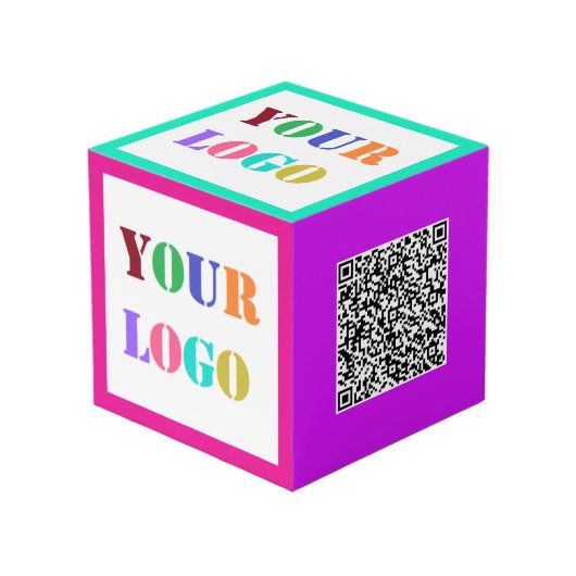 Geschäftslogo und QR-Code Werbe-Würfel Beispiel Würfel (Vorderseite Schrägansicht)