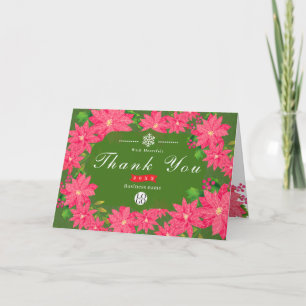 Geschäftslogo Weihnachten Poinsettie Weiß Dankeskarte