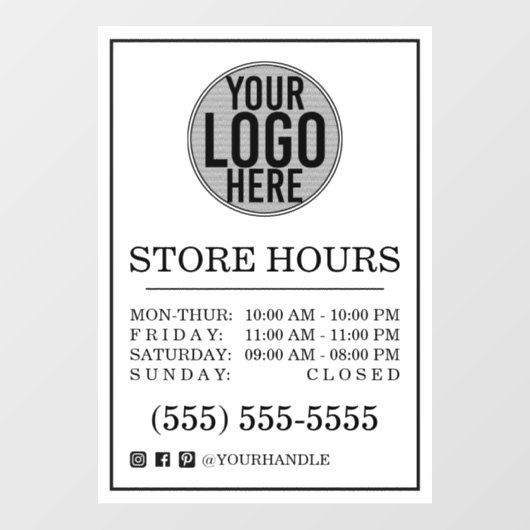 Geschäftslogos-Store Stunden-Fenster "Social Media Fensteraufkleber (Blatt)